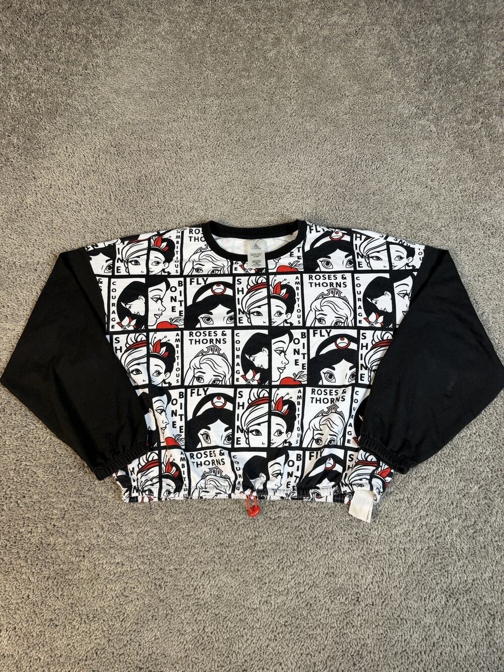 Disney Sweatshirt Womens S Black Pullover Patchwork Princess Graphic Fleece